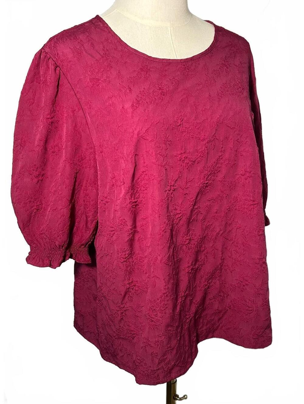 Ted Baker XL Magenta Pink Floral Jacquard Puff Sleeve Blouse Barbiecore Romantic